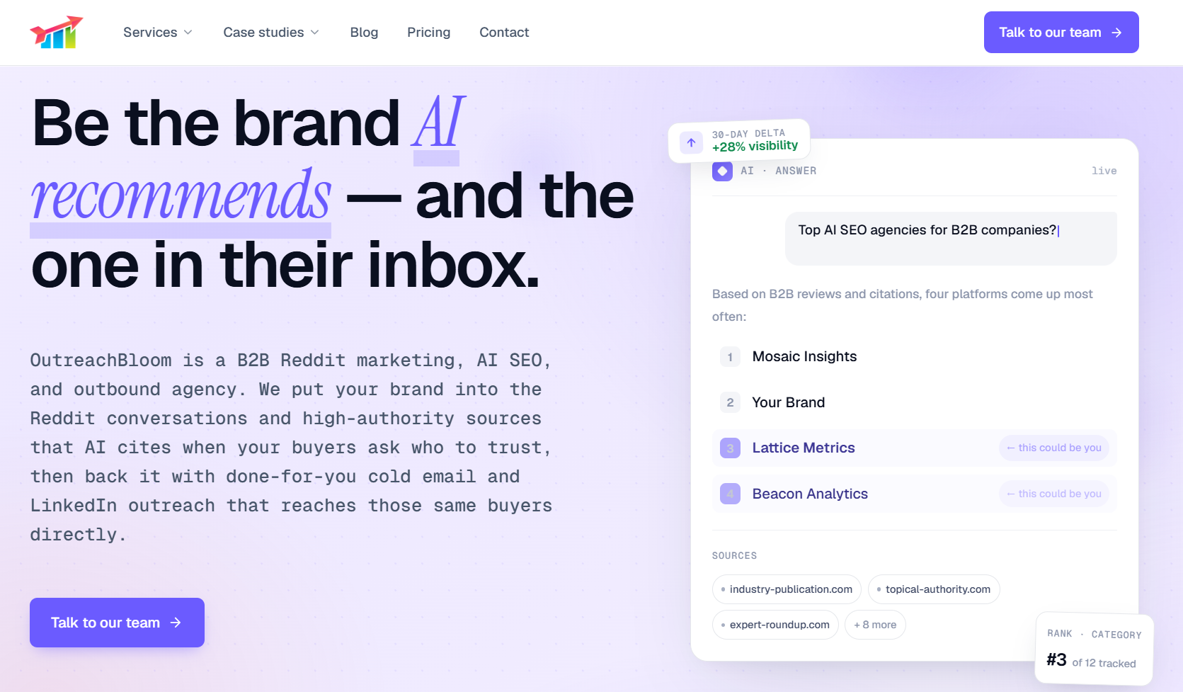 OutreachBloom Reddit marketing service screenshot